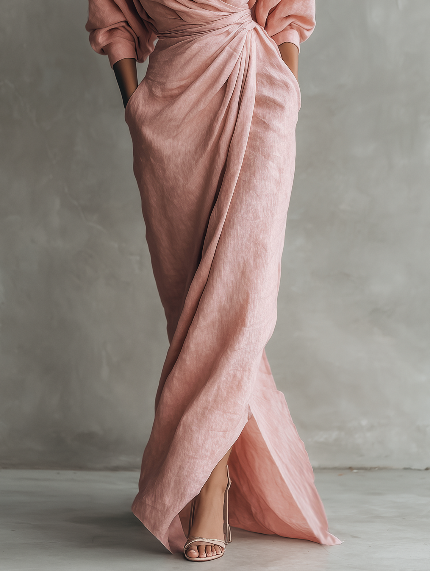 Robe Maxi Rose en Lin à Col V