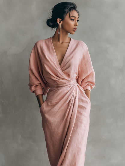 Robe Maxi Rose en Lin à Col V