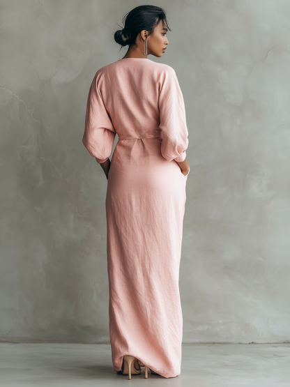 Robe Maxi Rose en Lin à Col V