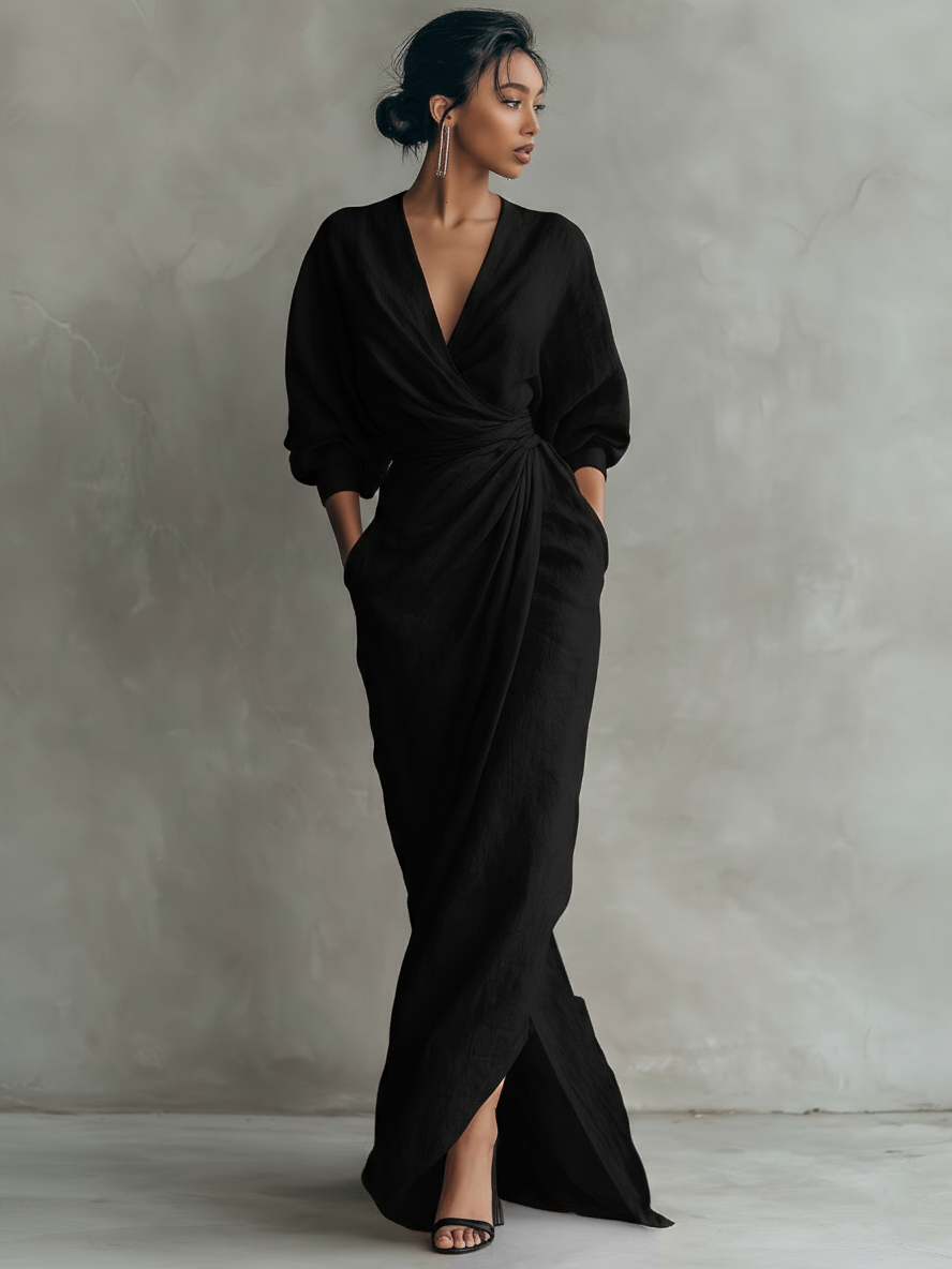 Robe Maxi Rose en Lin à Col V