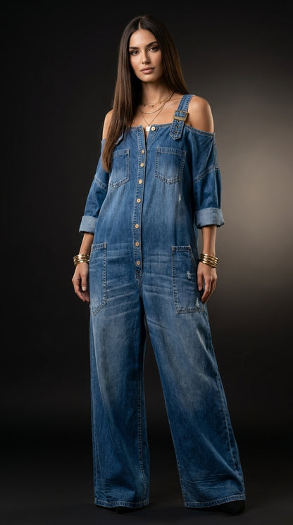 Sophia | Combinaison en Denim à Épaules Dénudées