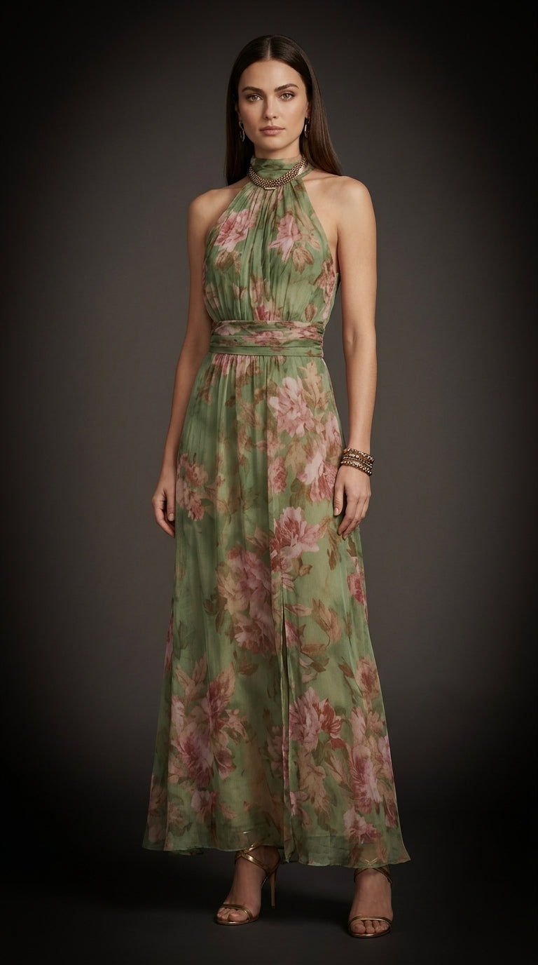 Livia | Robe Maxi Florale à Encolure Halter