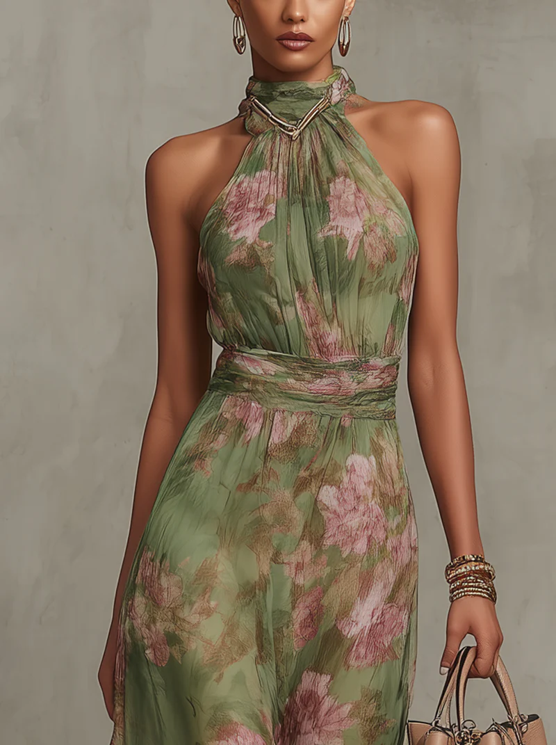 Livia - Robe Maxi Florale Halter - Taille L
