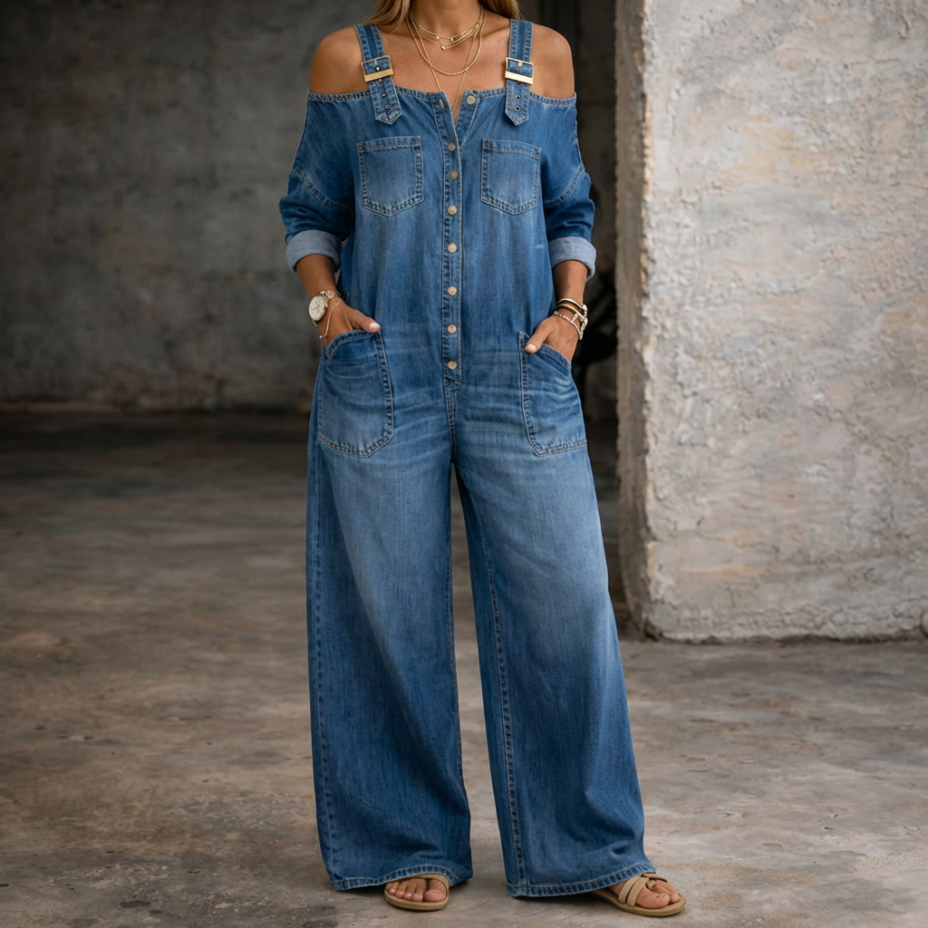 Sophia | Combinaison en Denim à Épaules Dénudées