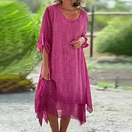 Robe Carmen en Lin et Coton Élastique