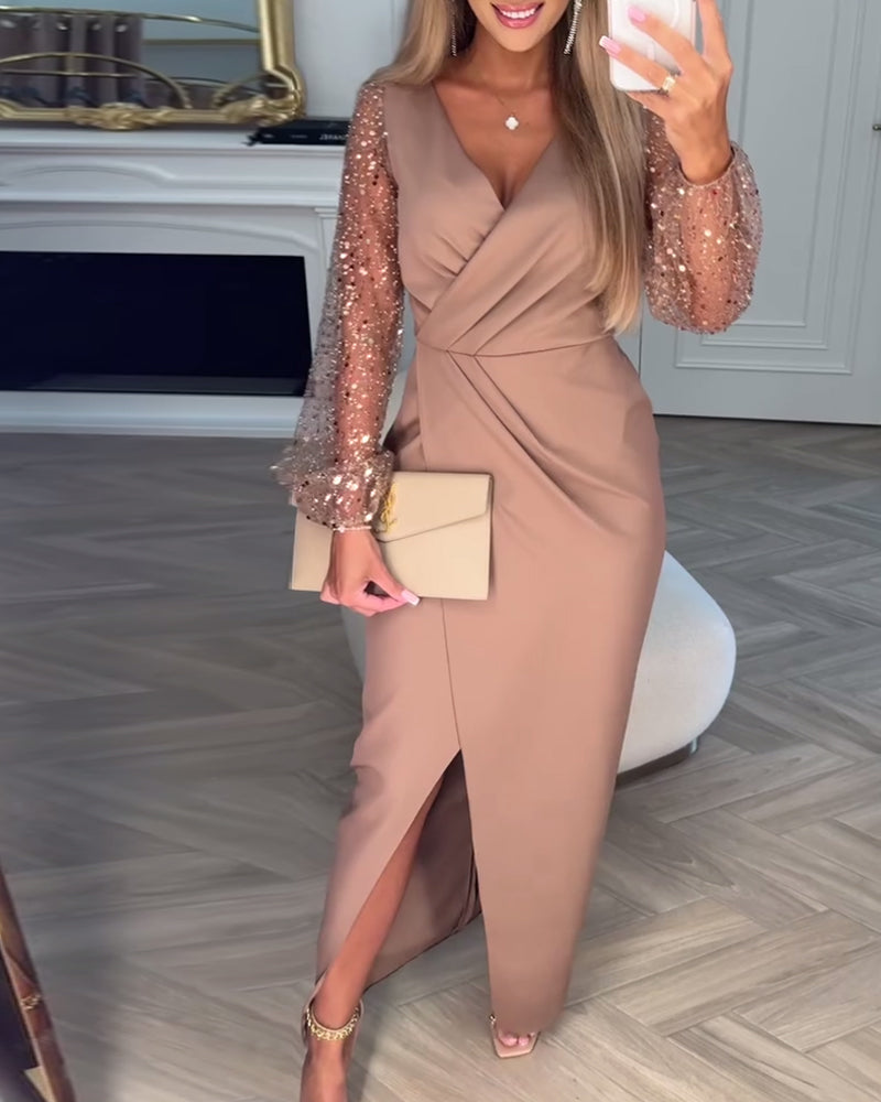 Robe Divina avec Paillettes Sur les Maniche