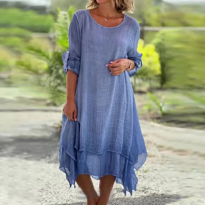 Robe Carmen en Lin et Coton Élastique