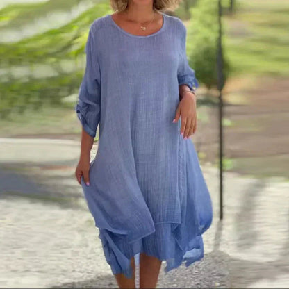 Robe Carmen en Lin et Coton Élastique