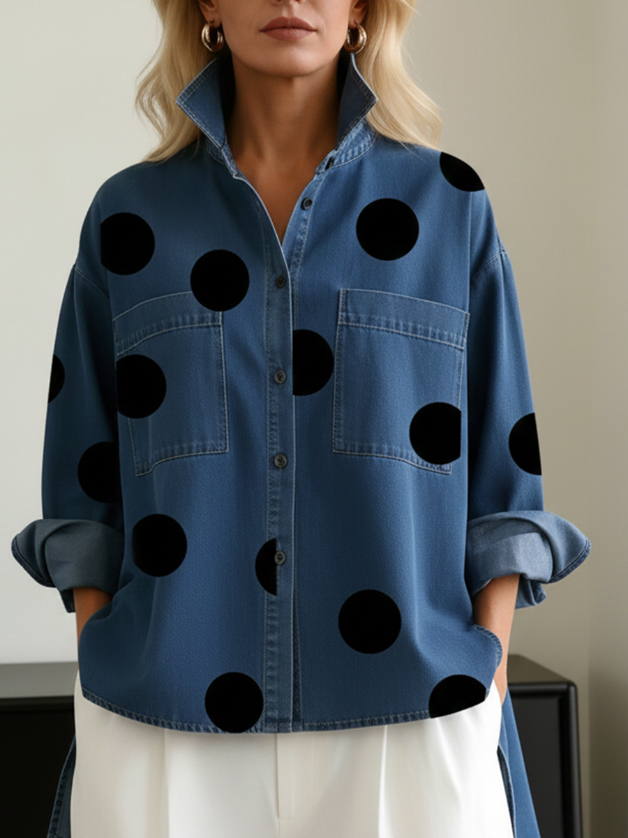 Chemise Denim à Pois