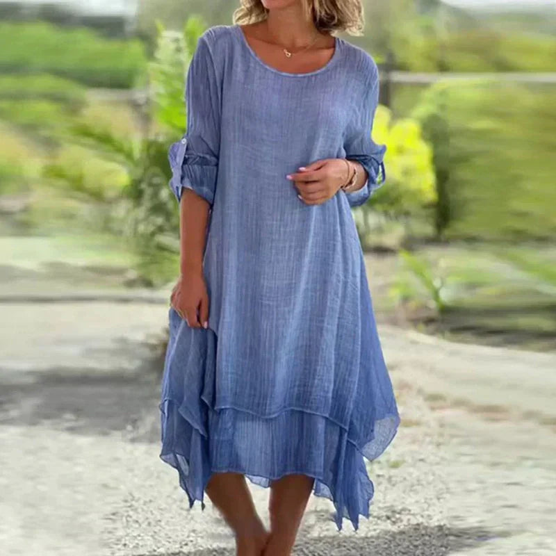 Robe Carmen en Lin et Coton Élastique