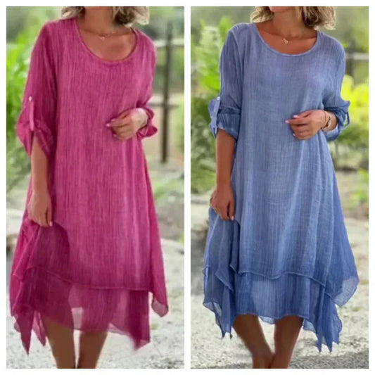 Robe Carmen en Lin et Coton Élastique