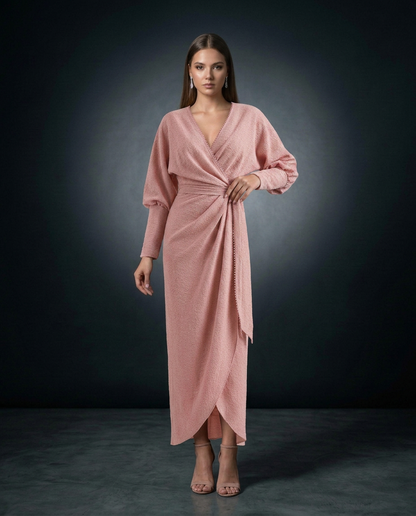 Robe Maxi Rose en Lin à Col V
